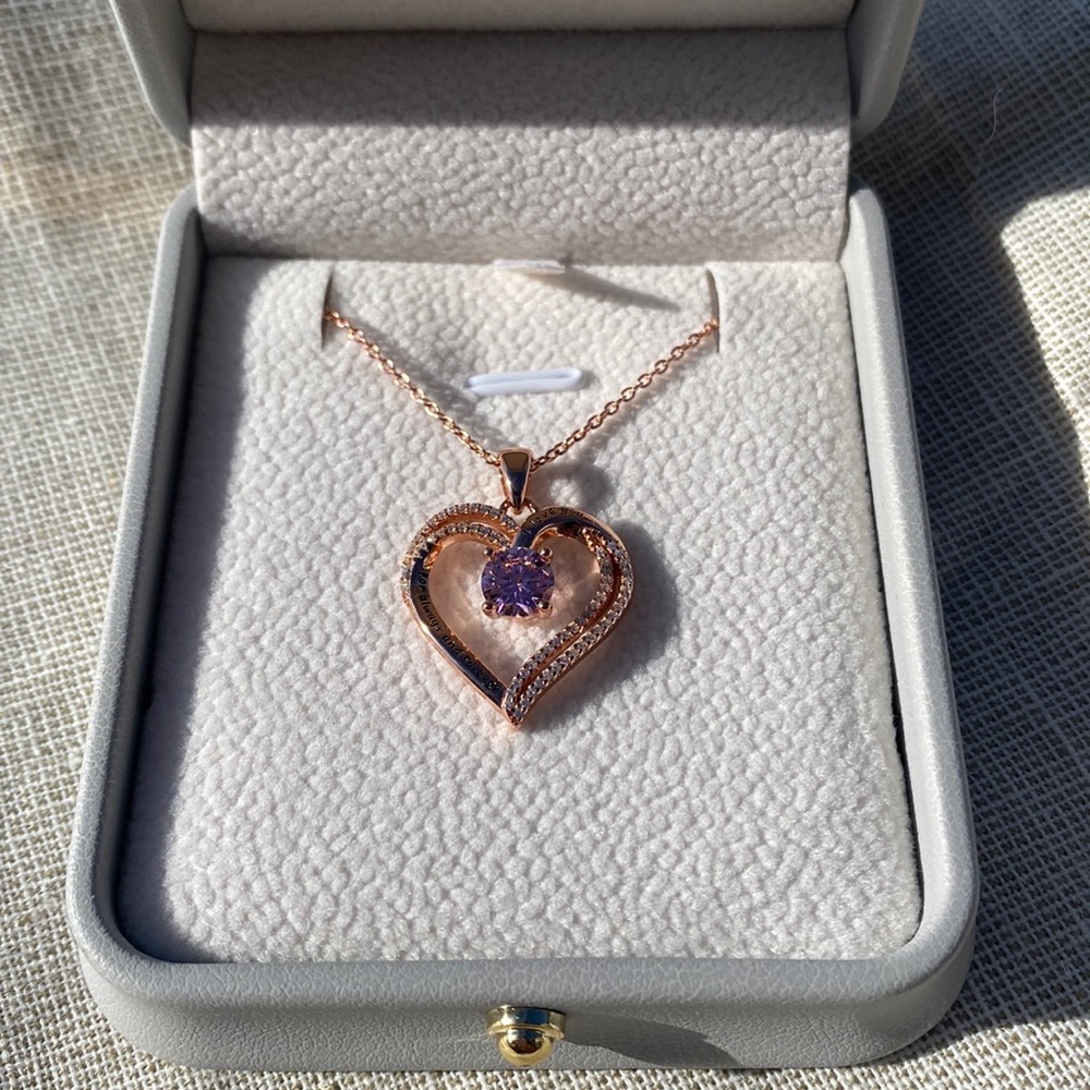 Engraved heart necklace pink tourmaline